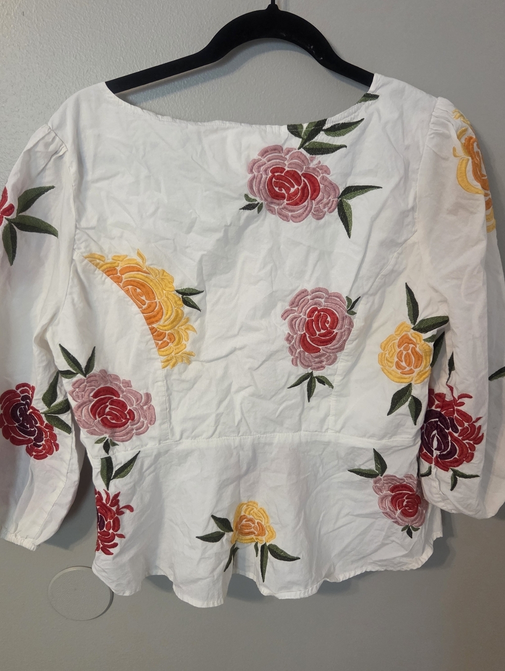 Maeve by Anthropologie Womens Boho White Petal-Embroidered Poplin Blouse Sz 14 - Picture 5 of 9